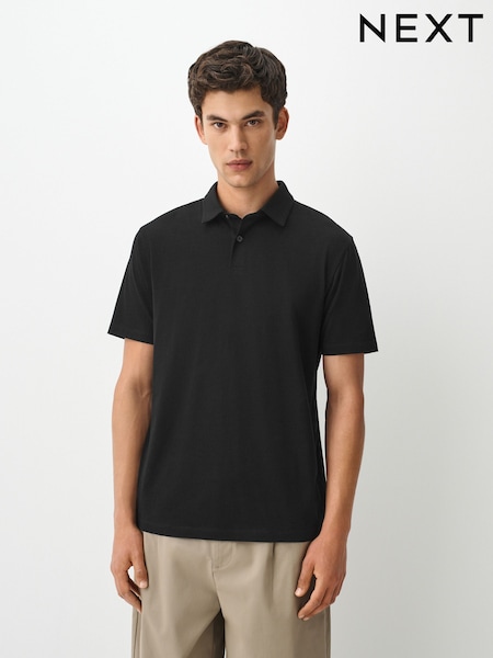 Black Plain - Regular Fit Motionflex Short Sleeve Polo Shirt