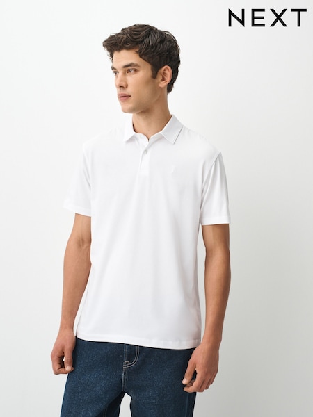 White Plain - Regular Fit Motionflex Short Sleeve Polo Shirt