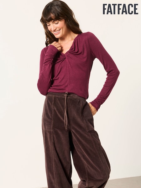 Plum Purple - Fatface Twist Front Long Sleeve Top