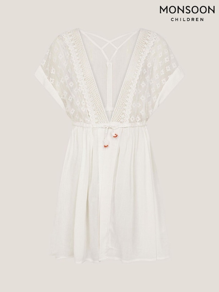 Monsoon White Crochet Kaftan Dress (H11109) | £28 - £30