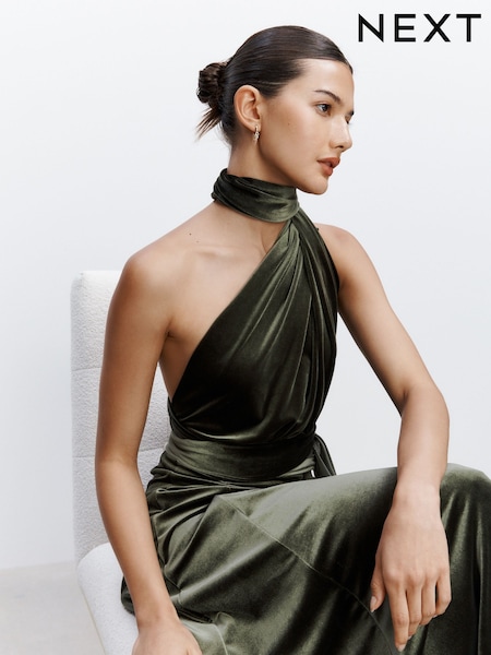 Pine Green Bridesmaid Velvet Multiway Maxi Dress (H11110) | £82