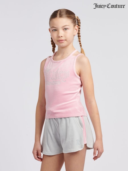 Juicy Couture Pink Girls Velour Strappy Top & Shorts Set (H11133) | £65