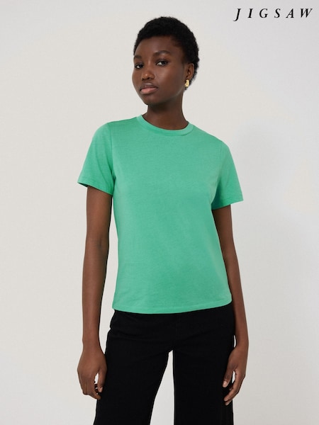 Jigsaw Green Crew Neck 100% Cotton T-Shirt (H11179) | £35