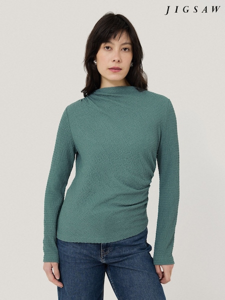 Jigsaw Green Crinkle Jersey Drape Top (H11180) | £79