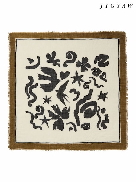 Jigsaw Black Abstract Kiss Wool Scarf (H11182) | £60