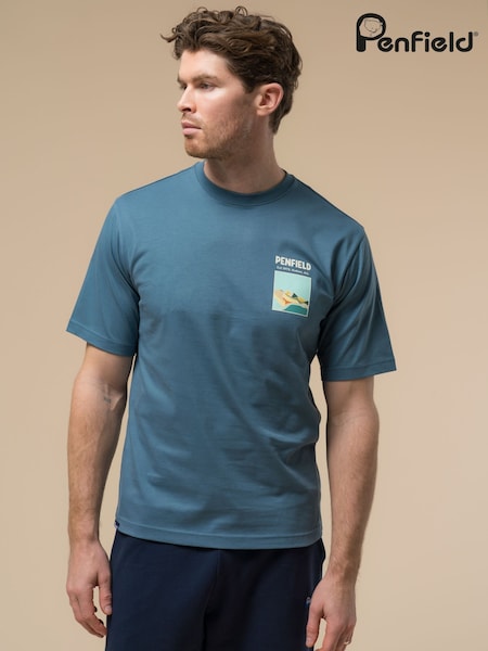 Penfield Blue Mens Block Landscape Graphic T-Shirt (H11207) | £35
