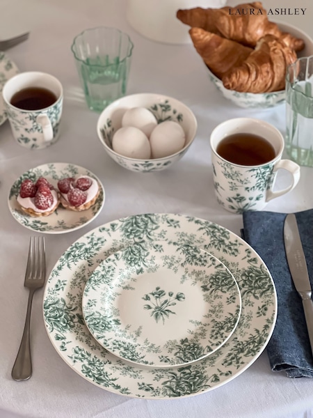 Laura Ashley Set of 4 Teal Green Thurston Bloom 26cm Dinner Plates (H11223) | £60