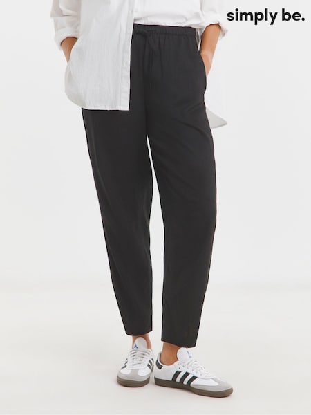 Simply Be Black Linen Barrel Trousers (H11314) | £34