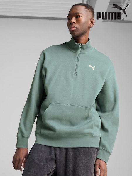 Puma Green Mens Wardrobe Ess Relaxed Half Zip Crew 100% Cotton Sweatshirt (H11340) | £55