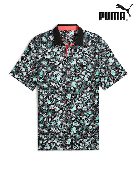 Puma Black Mens Cloudspun Abstract Camo Golf Polo Shirt (H11356) | £70