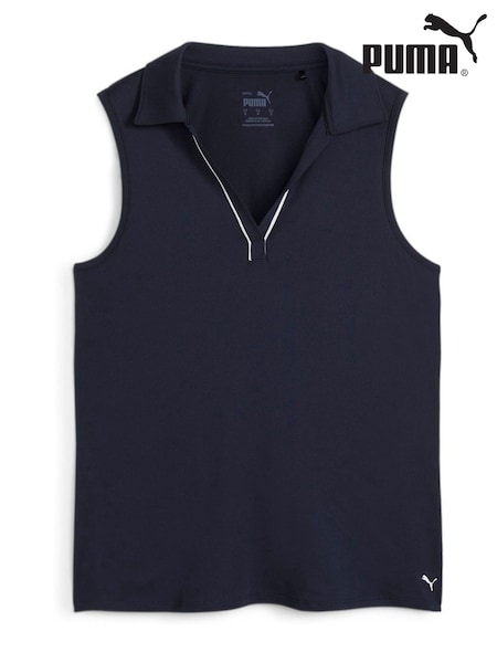 Puma Blue Womens Cloudspun Piped Sleeveless Golf Polo Shirt (H11390) | £50
