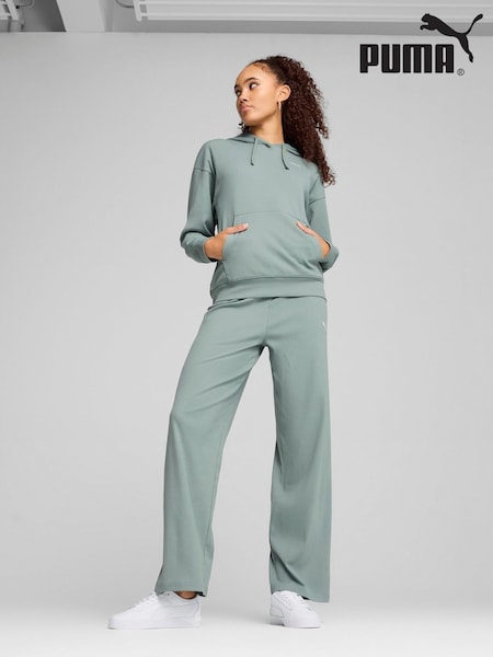 Puma Green Womens ESS ELEVATED High-Waist Straight Leg Rib Pants (H11448) | £35