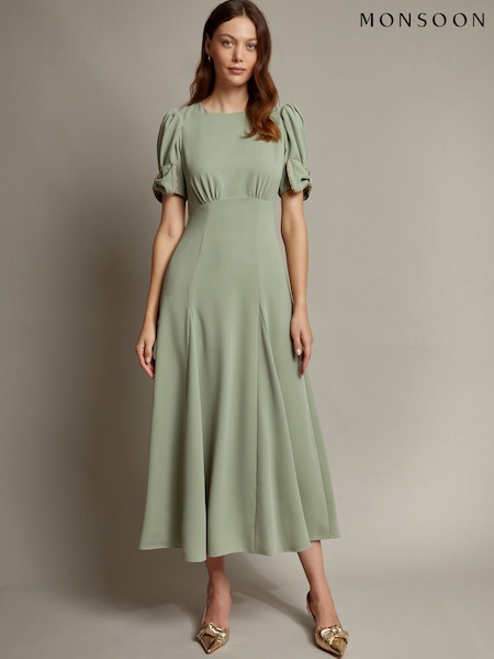 Monsoon Green Belle Bow Sleeve Midi Dress (H11464) | £130