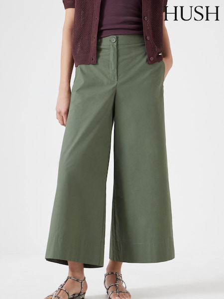 Hush Green Paper Chino Wide Leg 100% Cotton Trousers (H11484) | £80