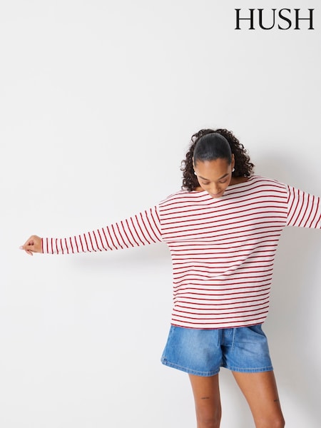 Hush White Off Slash Neck Stripe T-Shirt (H11486) | £45
