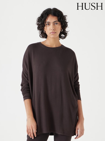 Hush Brown Gillian Longline Jersey Top (H11490) | £45