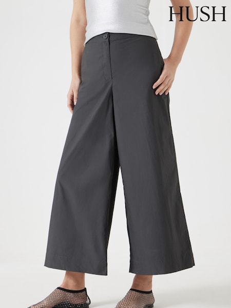 Hush Black Paper Chino Wide Leg 100% Cotton Trousers (H11493) | £80