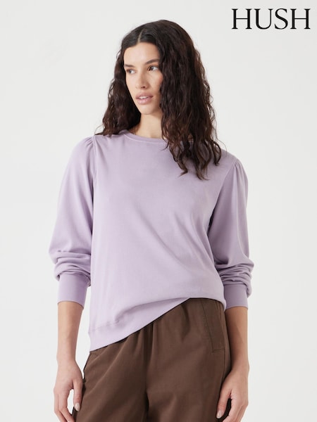 Hush Purple Emily Puff Sleeve 100% Cotton Jersey Top (H11511) | £40