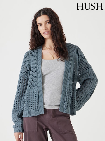 Hush Blue Knitted Edge to Edge Stitch Cardigan (H11514) | £90