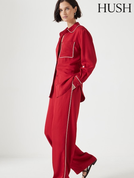 Hush Red Piping Detail Wide Leg Trousers (H11517) | £120