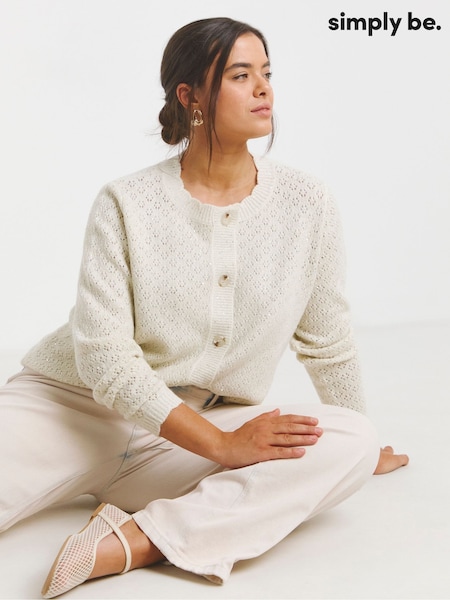 Simply Be White Sequin Scalloped Cardigan (H11661) | £40