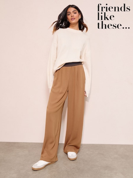 Friends Like These Mocha Stripe Petite Elasticated Waist Trousers (H11679) | £36