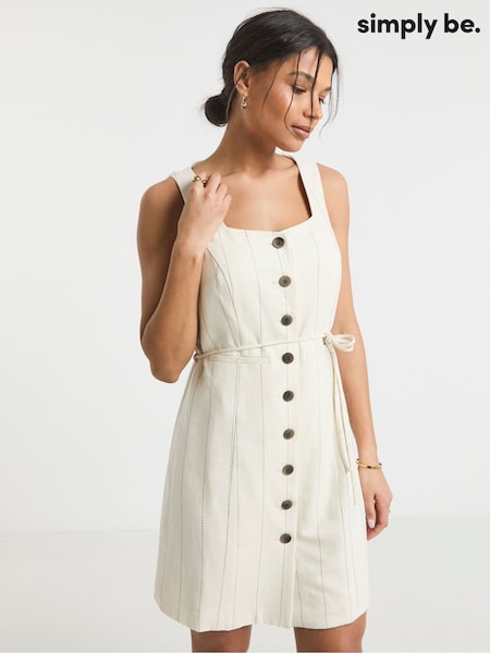 Simply Be Cream Pinstripe Dress (H11714) | £65