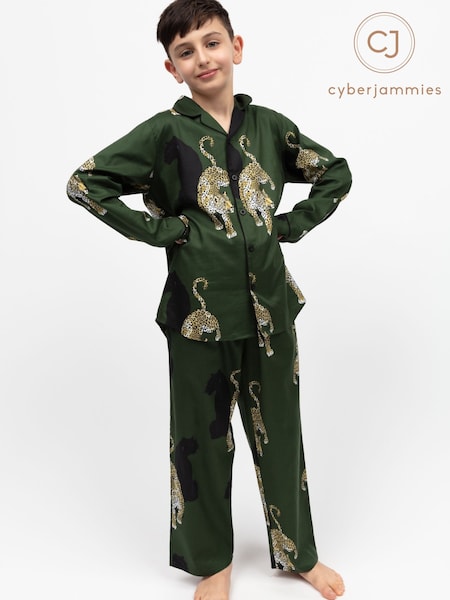 Cyberjammies Green Minijammies Printed Long Sleeve 100% Cotton Pyjamas Set (H11746) | £25
