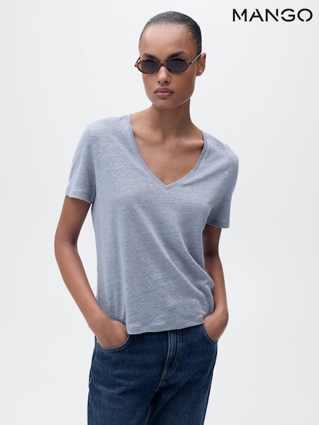 Mango Blue Linen Short Sleeve T-Shirt (H11769) | £26