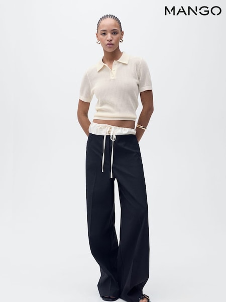 Mango Cream Short Sleeve Knitted Polo-Neck Jumper (H11780) | £36