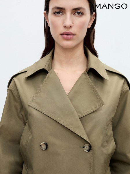 Mango Dark Brown Double Breasted Crop Trench Coat (H11789) | £60