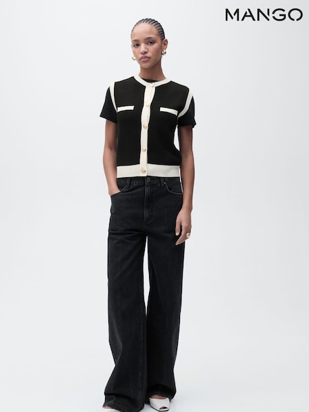 Mango Black Jewel Button Contrast Knit Waistcoat (H11790) | £46