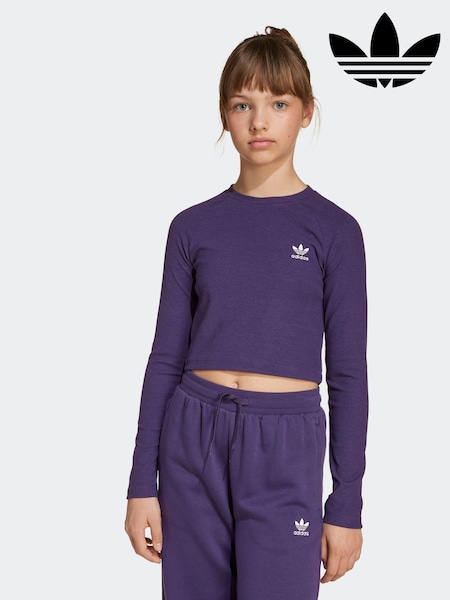 adidas Purple Rib Crop Long Sleeve Kids Top (H11816) | £18