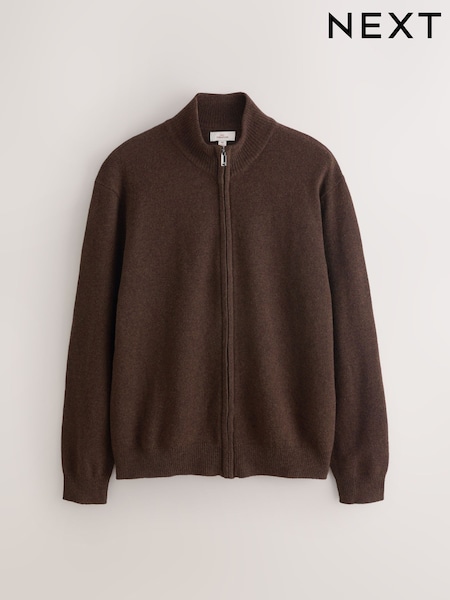 Chocolate Brown Regular Fit 100% Merino Wool Mid Weight Quarter Zip Neck Jumper (H11886) | £62