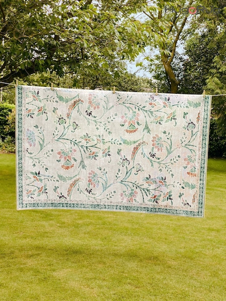 Hug Rug Green Floral British Made Washable English Floral Rug (H11915) | £340