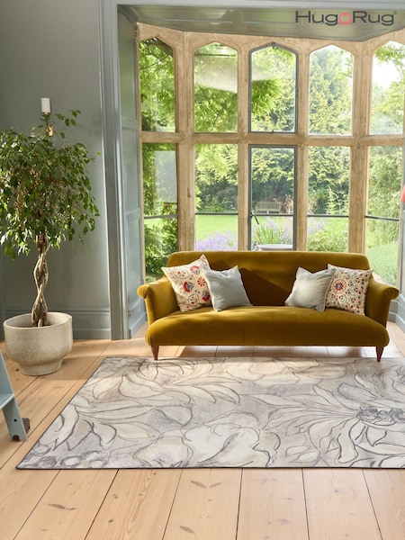Hug Rug Natural and Grey British Made Washable Art Floral Rug (H11922) | £340