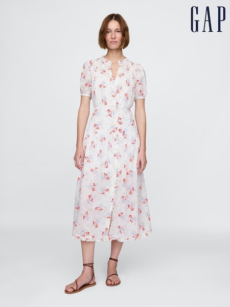 Gap White DÔEN Pintuck Floral Midi Dress (H11927) | £120