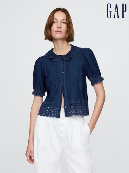 Gap Navy DÔEN Eyelet Short Sleeve Shirt (H11935) | £85