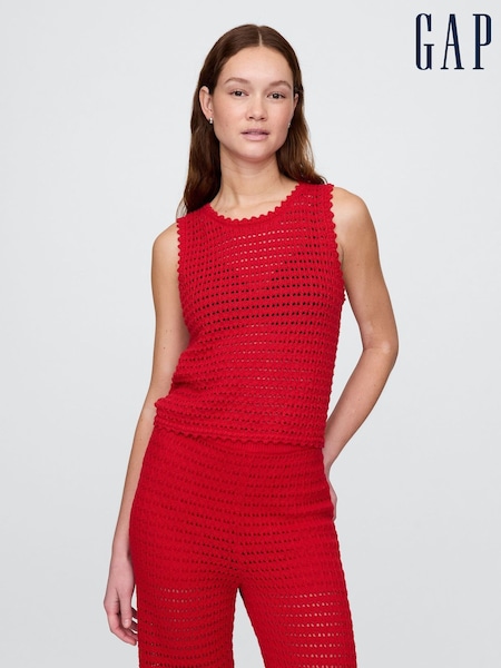 Gap Red 100% Cotton Crochet Vest (H11945) | £30