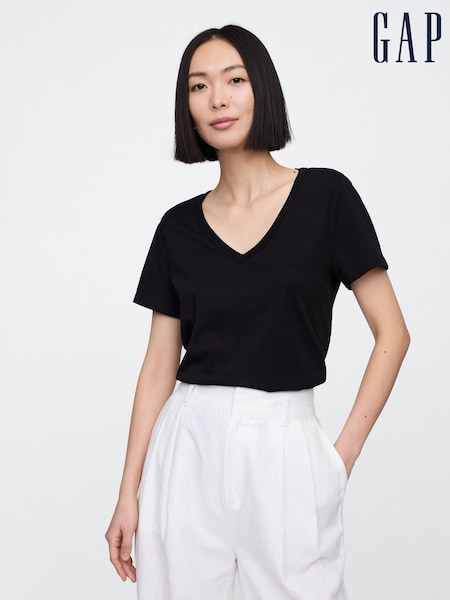 Gap Black V-Neck Favourite Cotton Short Sleeve T-Shirt (H11955) | £12