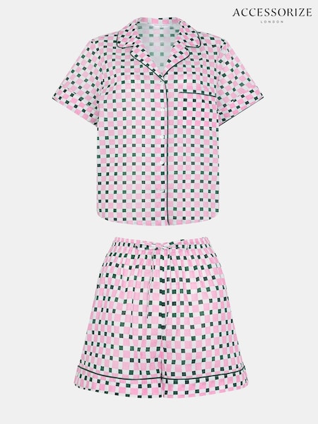 Accessorize Pink Checkerboard Short 100% Cotton Pyjamas Set (H11992) | £35