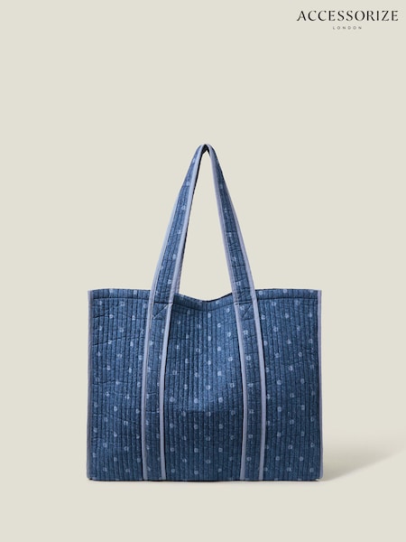 Accessorize Blue Polka Dot Denim Shopper Bag (H11998) | £38