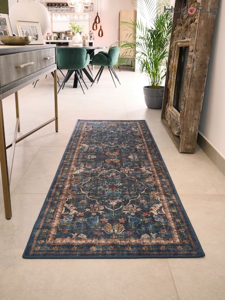 Hug Rug Navy Blue British Made Washable Midnight Paisley Rug (H12010) | £200 - £420