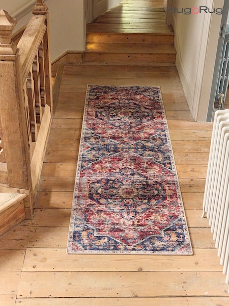 Hug Rug Dark Blue and Red British Made Washable Royal Heritage Rug (H12013) | £200 - £420