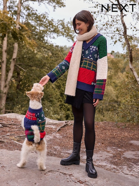 Navy Multi Patched Knitted Dog Jumper (H12015) | £18 - £26