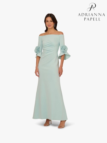 Adrianna Papell Blue Rosette Scuba Crepe Gown (H12024) | £249