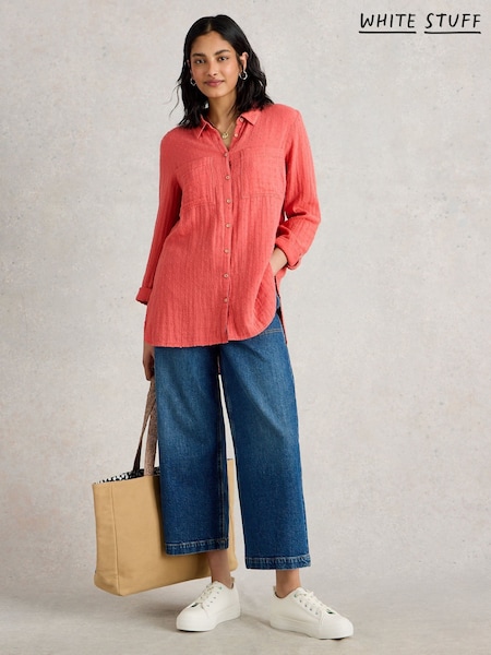 White Stuff Pink Sophie Longline Cotton Shirt (H12029) | £55