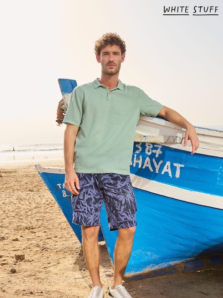 White Stuff Blue Halsall Printed 100% Organic Cotton Cargo Shorts (H12045) | £50