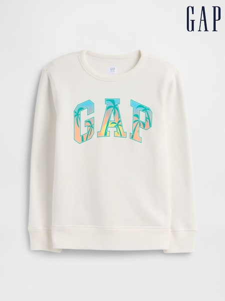Gap White Palm Print Logo Graphic Sweat Top (H12087) | £18
