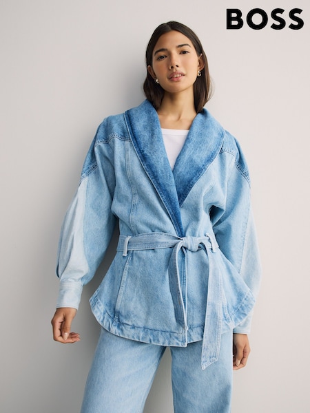 BOSS Blue Oversize Panelled Belted Denim Jacket (H12139) | £269